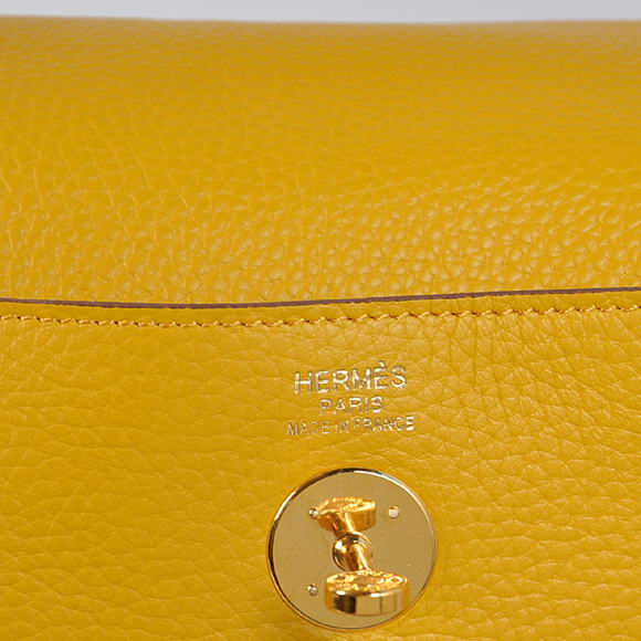 High Quality Replica Hermes Lindy 30CM Havanne Handbags 1057 Yellow Leather Golden Hardware - Click Image to Close